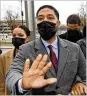  ?? CHARLES REX ARBOGAST / AP ?? Jussie Smollett asks photograph­ers to move back as he arrives with his mother Janet (right) Wednesday at Leighton Criminal Courthouse in Chicago.