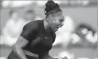  ??  ?? Serena Williams reacts during her 3-6, 6-3, 6-4 victory over Ashleigh Barty during the second round of the French Open on Thursday. Williams rallied to win her 37th career Grand Slam match after losing the first set, the most of any women's player in...