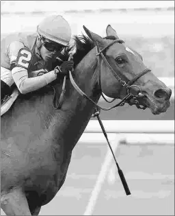  ?? VIOLA JASKO/NYRA ?? Rubilinda, with Jose Ortiz aboard, wins the Pebbles Stakes at Belmont Park on Oct. 14.