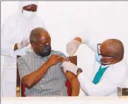  ??  ?? Vice President Yemi Osinbajo receiving COVID- 19 Vaccine from his Chief Personal Physician, Dr. Nicholas Audifferen at the State House Abuja… yesterday
PHOTOS: PHILIP OJISUA