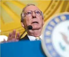  ?? THE ASSOCIATED PRESS ?? Senate Majority Leader Mitch McConnell of Kentucky speaks Tuesday at a news conference on Capitol Hill in Washington.