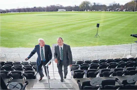  ?? Photo: FAIRFAX NZ ?? Canterbury Cricket Trust chairman Lee Robinson, left, and Canterbury Cricket’s chief executive Lee Germon at the newly developed Hagley Oval.