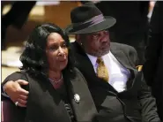  ?? ?? RowVaughn Wells cries as she and her husband Rodney Wells attend the funeral service for her son Tyre Nichols at Mississipp­i Boulevard Christian Church in Memphis, Tenn., on Feb. 1.