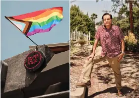  ?? Photograph: Madeline Tolle/The Guardian ?? Left: A gay pride flag flies over Rough Trade, a leather and fetish shop that has been open for over 20 years. Right: Roland Palencia, an LGBTQ+ activist and long time Silver Lake resident.