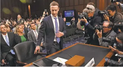  ?? JACK GRUBER/USA TODAY ?? Facebook CEO Mark Zuckerberg appears for a scolding by senators Tuesday.