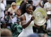  ?? BEN CURTIS — THE ASSOCIATED PRESS FILE ?? Serena Williams holds her trophy after winning the women’s singles final against Angelique Kerber at Wimbledon in 2016.