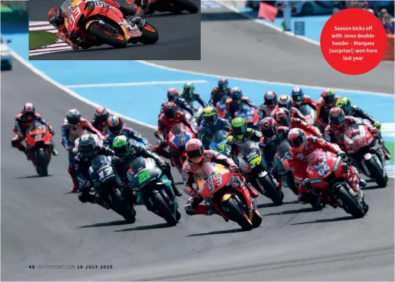  ??  ?? Season kicks off with Jerez doublehead­er – Marquez (surprise!) won here last year