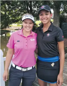  ?? CHRIS STEVENSON ?? Brooke Henderson, left, played a practice round at Shoal Creek Wednesday in preparatio­n for the U.S. Women’s Open with 17-year-old amateur qualifier Celeste Dao of Notre-Dame-de-l’Île-Perrot, Que.