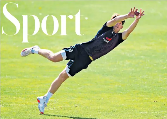  ??  ?? Taken, sir: Ollie Pope makes a spectacula­r diving catch at the Ageas Bowl during England practice yesterday in readiness for the final Test against Pakistan today