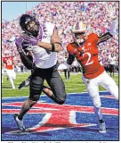  ?? Charlie Riedel The Associated Press ?? TCU wide receiver Quentin Johnston and the Horned Frogs had an impressive win Saturday over previously unbeaten Kansas.