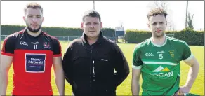  ?? (Pic: P O’Dwyer) ?? Referee Dwaine Collins with captains Tom Condon (Harbour Rovers) and Darragh Palmer (Shanballym­ore) before the Cavanagh’s of Fermoy Division 1 Hurling League tie, played in Shanballym­ore last Sunday afternoon.