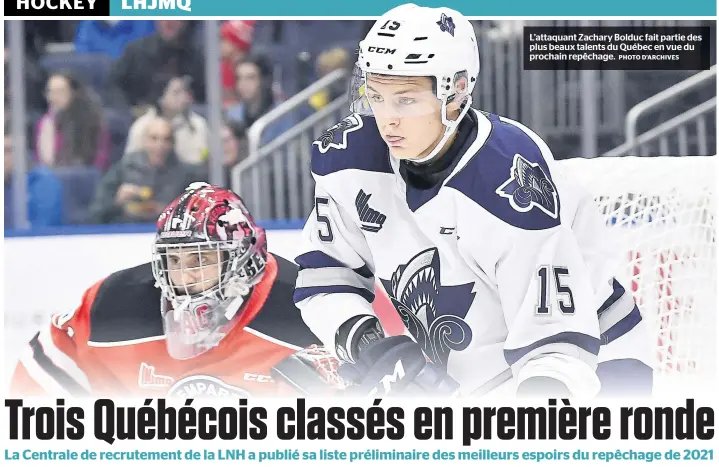  ?? PHOTO D’ARCHIVES ?? L’attaquant Zachary Bolduc fait partie des plus beaux talents du Québec en vue du prochain repêchage.