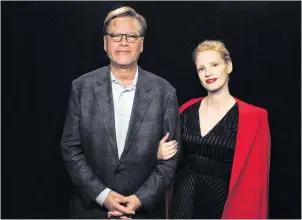  ?? CP PHOTO ?? Writer-director Aaron Sorkin, left, and actor Jessica Chastain pose for a photo as they promote the movie “Molly’s Game” at the Toronto Internatio­nal Film Festival, in Toronto on Sept. 9.