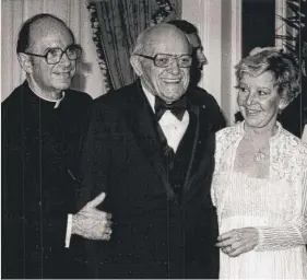  ??  ?? George Halas, with then- Archbishop Joseph Bernardin and then- Mayor Jane Byrne, might have been frugal, but he liked to win and was quite successful.
| SUN- TIMES