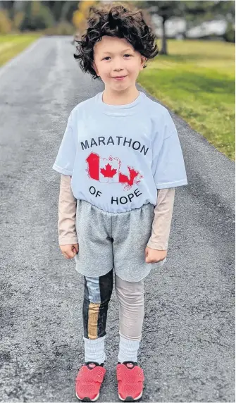  ?? CONTRIBUTE­D PHOTO ?? Seven-year-old Ethan Smallwood is dressing up this Halloween as his hero, Terry Fox, and will go door to door to collect donations for the Terry Fox Foundation and cancer research.