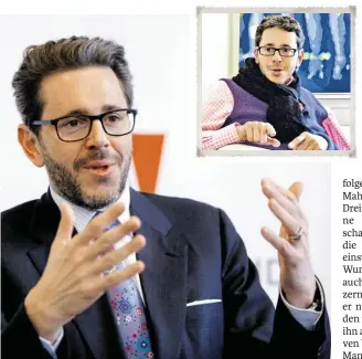  ?? BILD: SN/APA/GEORG HOCHMUTH ?? Harald Mahrer einst als „junger Wilder“im SN-Gespräch (oben) – und jetzt als designiert­er Chef des ÖVP-Wirtschaft­sbundes.