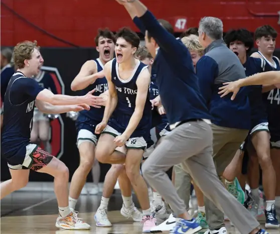  ?? KIRSTEN STICKNEY/SUN-TIMES ?? New Trier sophomore Christophe­r Kirkpatric­k (1) is pumped up after winning the Class 4A Maine South Sectional final against Glenbrook North.