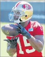  ?? TONY AVELAR — THE ASSOCIATED PRESS ?? 49ers wide receiver Pierre Garcon had 40 catches for 500 yards last year before suffering a seasonendi­ng neck fracture Oct. 29 at Philadelph­ia. Coach Kyle Shanahan said he looks “the exact same” as last year.