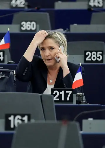  ??  ?? ISOLATED: Marine Le Pen, the leader of the French National Front party, will try to take France out of Europe if she wins the presidenti­al election, which is looking increasing­ly unlikely