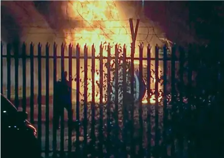  ?? AP ?? A burning helicopter owned by Thai billionair­e and Leicester City football club owner Vichai Srivaddhan­aprabha, lies burning in a parking lot outside the King Power Stadium in Leicester shortly after a Premier League game.