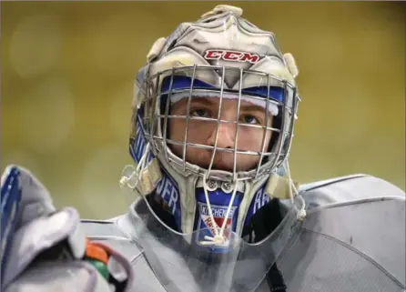  ?? MATHEW MCCARTHY, RECORD STAFF FILE PHOTO ?? The Kitchener Rangers have an immediate opening in net. Veteran goalie Luke Opilka is expected to be sidelined until December after hip surgery.