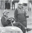  ?? ROB SCHUMACHER, USA TODAY SPORTS ?? Phil Mickelson, right, and U. S. vice captain Bubba Watson share a laugh at Ryder Cup practice Tuesday.