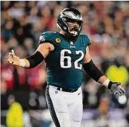  ?? Matt Slocum / Associated Press ?? The Eagles’ Jason Kelce reacts during the NFC Championsh­ip game against the 49ers on Sunday.