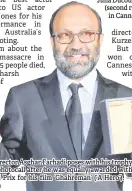 ?? AFP photo — ?? Iranian director Asghar Farhadi poses with his trophy during a photocall after he was equally awarded with the Grand Prix for his film ‘Ghahreman’ (‘A Hero’).