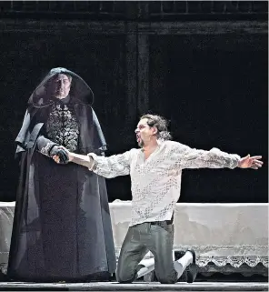  ??  ?? Neither hero nor villain: Peter Mattei in the title role in the Metropolit­an Opera’s 2014-15 production of Don Giovanni, above; below, the 1979 Joseph Losey film version