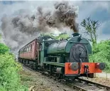  ?? PETER LEIGH ?? Reducedhei­ght ‘R4’ 0-4-0ST
No. 2104 heads a Northampto­n & Lamport Railway service near Pitsford on May 29, 2016.