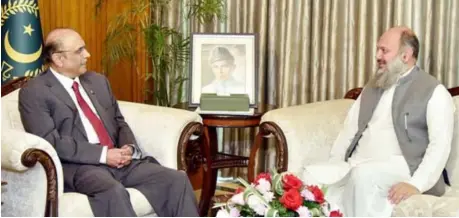 ?? ?? Islamabad: Federal Minister for Commerce, Jam Kamal Khan called on President Asif Ali Zardari at Aiwan-e-Sadr.