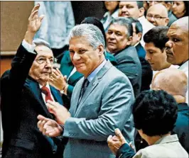  ?? GETTY-AFP ?? Cuba’s Raul Castro, 86, waves during a National Assembly session with First Vice President Miguel Diaz-Canel Bermudez at his side Wednesday. Castro will step down Thursday.