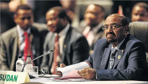  ?? / MOELETSI MABE ?? Sudanese President Omar al-Bashir when he attended an African Union Summit in South Africa in June 2015. The Internatio­nal Criminal Court said South Africa had a duty to arrest al-Bashir for crimes against humanity committed in Darfur.