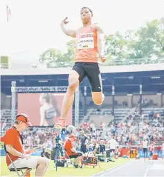  ??  ?? Juan Miguel Echevarria of Cuba competes to win the men’s long jump event at the IAAF Diamond League 2018 meeting at Stockholm Olympic Stadium in Stockholm, Sweden. — AFP photo