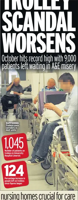  ??  ?? SUFFERING Trolleys pack corridors in A&amp;E units