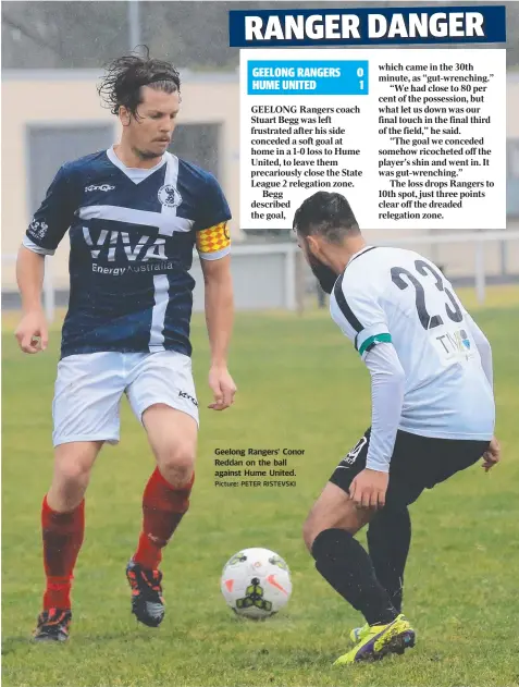  ?? Picture: PETER RISTEVSKI ?? Geelong Rangers’ Conor Reddan on the ball against Hume United.