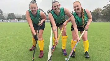  ?? ?? Showing off the new Gippsland Striker uniforms are (from left) Stephanie Bracher, Sarah Chandler and Tessa Martin before their game on Saturday against Bayside.