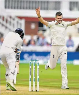  ?? GETTY ?? James Anderson celebrates the dismissal of Murali Vijay, his 100th Test wicket at Lord’s.