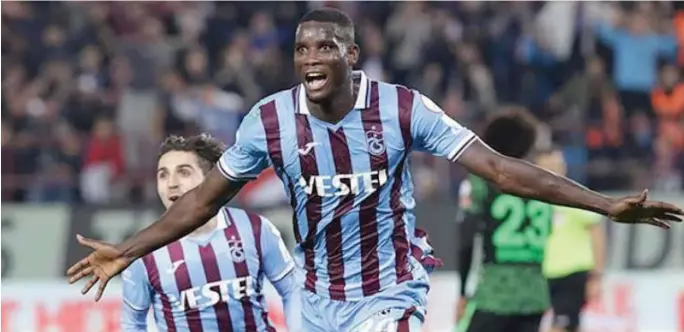  ?? ?? Paul Onuachu celebratin­g one of his goals for Trabzonspo­r