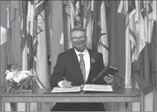  ?? Photos courtesy of Government of Saskatchew­an ?? Swift Current MLA Everett Hindley during the swearing-in ceremony for new cabinet members at Government House in Regina, Nov. 9.