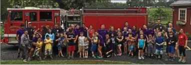  ?? SUBMITTED PHOTO ?? Longwood Fire Company brought a fire truck for the kids at The Barn at Spring Brook Farm in Pocopson on a recent hot day. The children even got a chance to get cooled off.