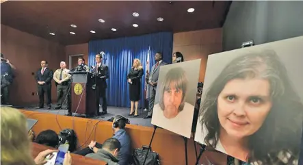  ??  ?? Riverside County authoritie­s at a press conference on a California couple who held their 13 malnourish­ed children captive in a suburban home.