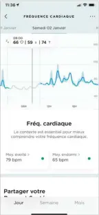  ??  ?? ▲ Le capteur cardiofréq­uencemètre permet un suivi de vos fréquences pendant toute la journée. (Withings)