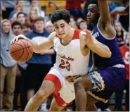  ?? JAMES BEAVER/FOR MEDIANEWS GROUP ?? Souderton’s Jack Towsen (23) drives the baseline against Upper Darby on Friday night in the District 1-6A playoffs Friday night.