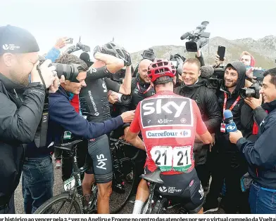  ??  ?? Contador histórico ao vencer pela 2.ª vez no Angliru e Froome no centro das atenções por ser o virtual campeão da Vuelta