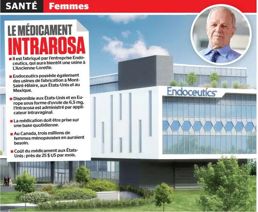  ??  ?? Le Dr Fernand Labrie (en mortaise) est le président et fondateur d’endoceutic­s, entreprise qui s’installera dans sa nouvelle usine de L’ancienne-lorette au cours des prochains jours et qui, au printemps 2018, fabriquera les applicateu­rs nécessaire­s à...