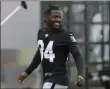  ?? JEFF CHIU - THE ASSOCIATED PRESS ?? FILE - In this Aug. 20, 2019file photo, Oakland Raiders’ Antonio Brown smiles before stretching during NFL football practice in Alameda, Calif. Brown was released by the Raiders, Saturday, Sept. 7, 2019.