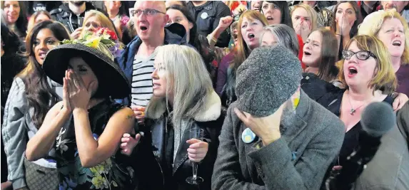  ??  ?? &gt; Supporters of the Swansea bid react at the Hyst as it was announced Coventry had won City of Culture 2021 live on last night’s The One Show