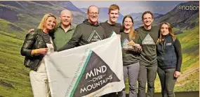  ?? ?? Pictured are Lucy Mills and Danny Bent (awards show presenters), Ian Sansbury, Alex Staniforth, Lizzy Mills and Mike Murray (Mind Over Mountains), and Cassie Over (from award sponsors INEOS Automotive)