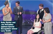  ?? ?? Ruby Barker and Joe McFadden applaud Special Recognitio­n winner Lucy Smith